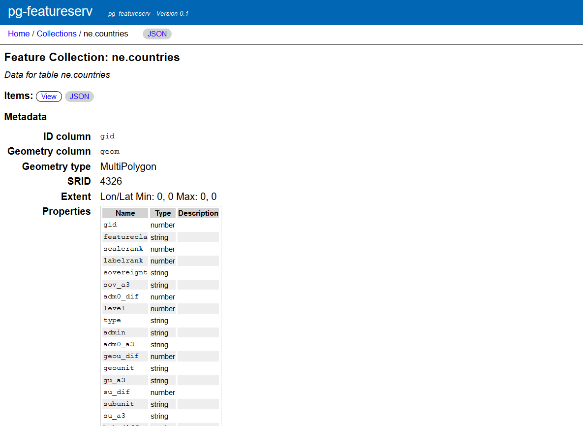 pg_featureserv web interface preview