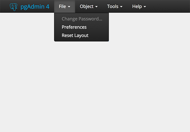 pgAdmin file menu bar
