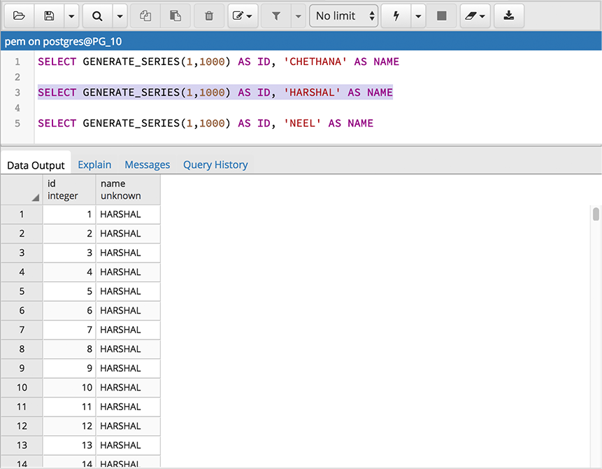 Query tool execute query section