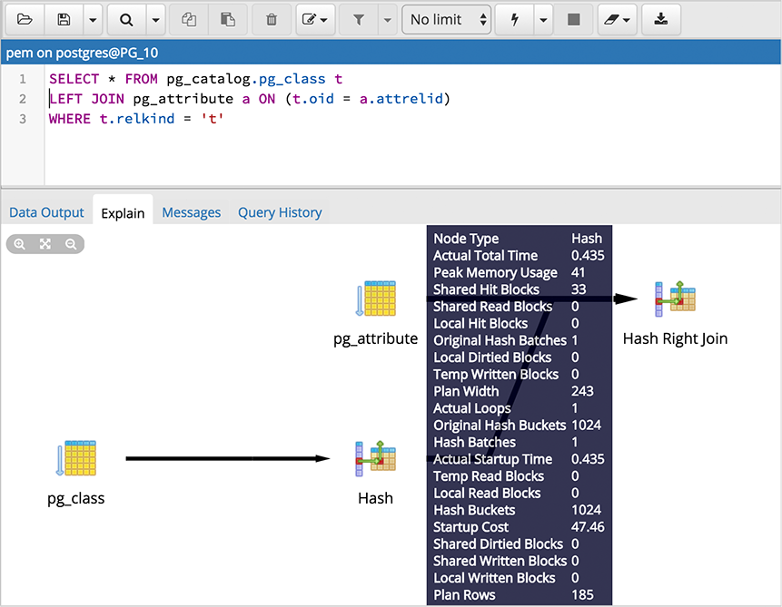 Query tool graphical explain plan