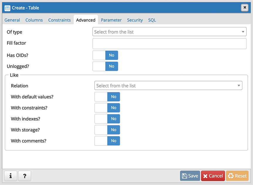 Table dialog advanced tab