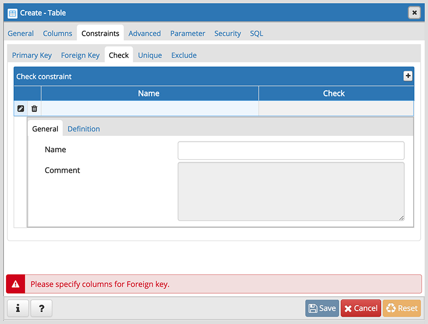 Table dialog check constraint