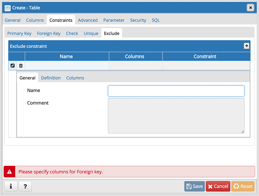 Table dialog exclude constraint