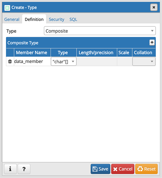 Type dialog composite section