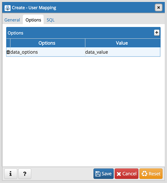User Mapping dialog options tab