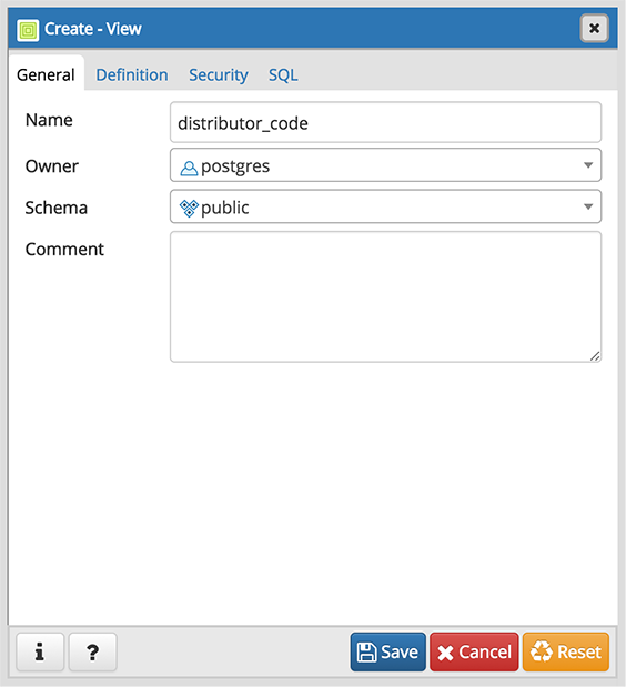 View dialog general tab