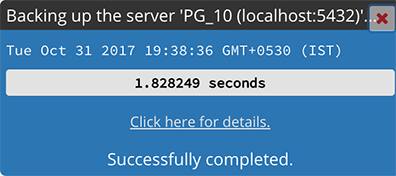 Backup server success notification popup