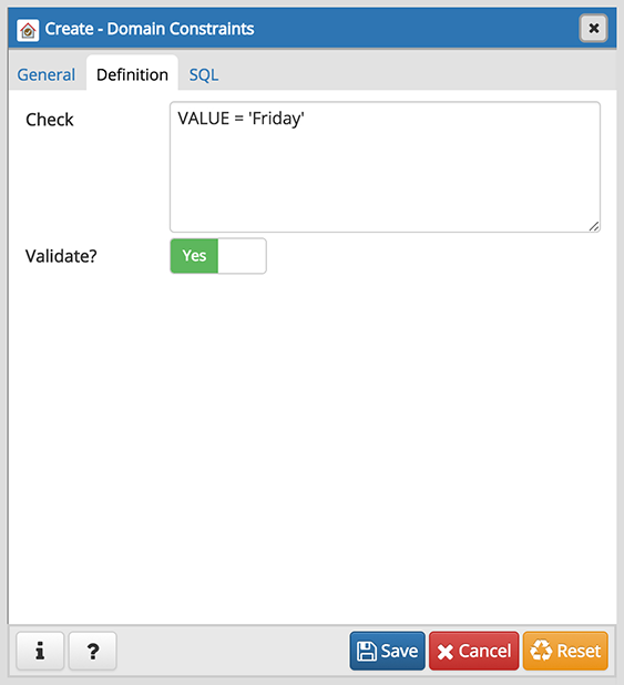 Domain constraint dialog general tab