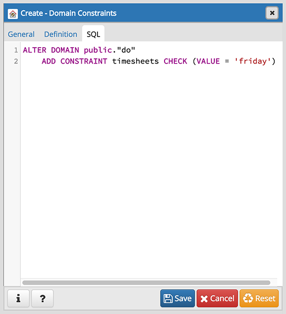 Domain constraint dialog general tab