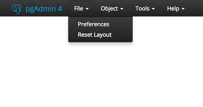 pgAdmin file menu bar