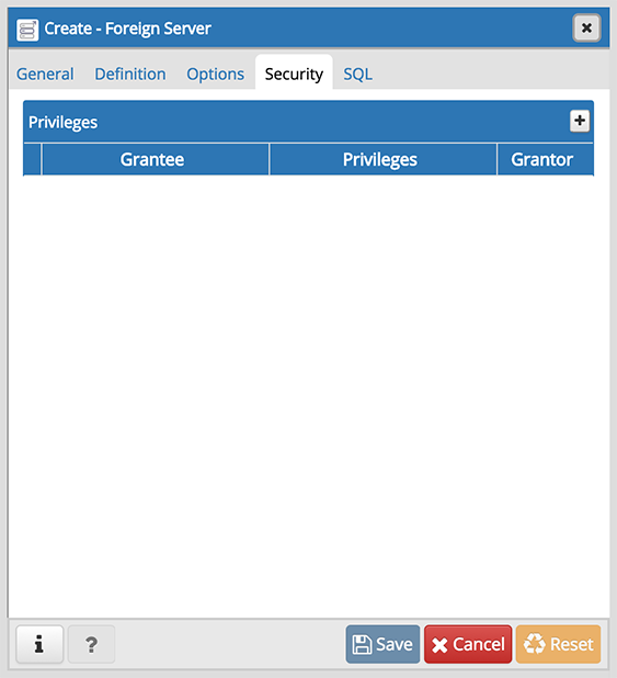 Foreign server dialog security tab