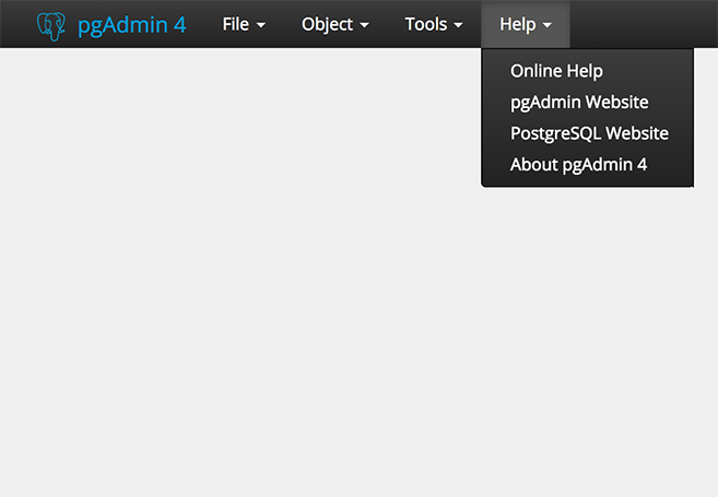 pgAdmin help menu bar