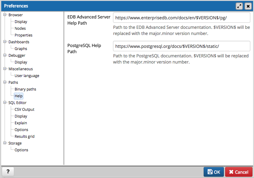 Preferences dialog binary path help section