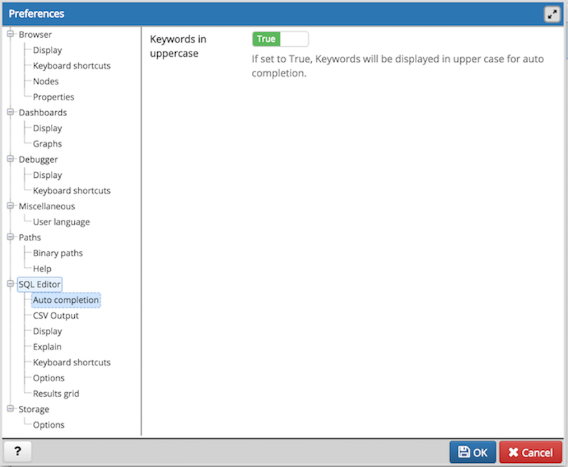 Preferences dialog sqleditor auto completion option