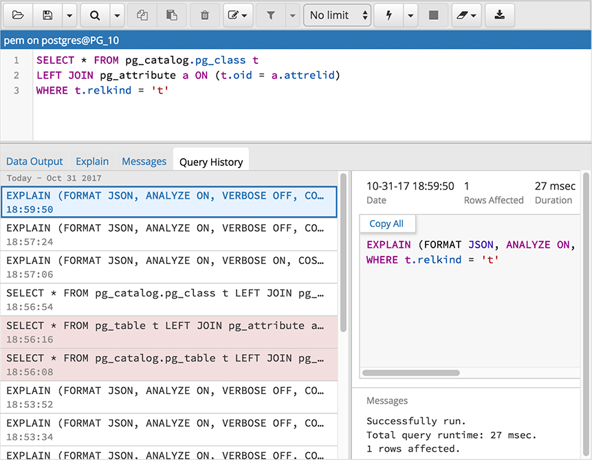 datagrip query history