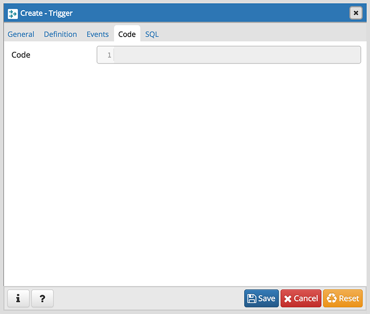 Trigger dialog code tab