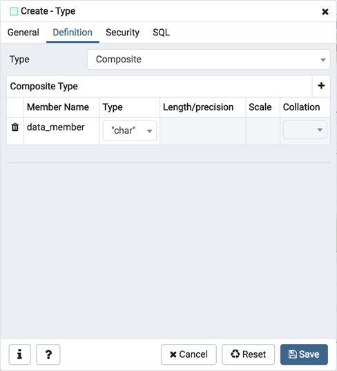 Type dialog composite section