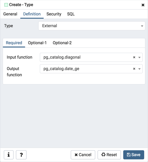 Type dialog external section