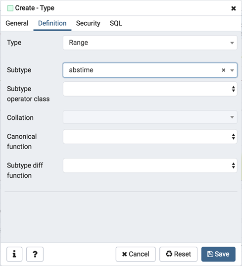 Type dialog range section