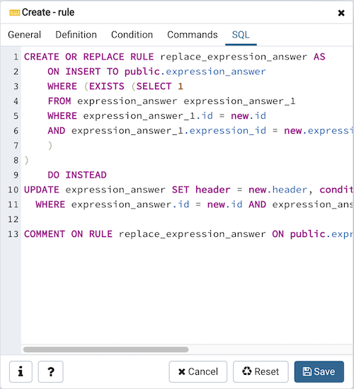 Rule dialog sql tab