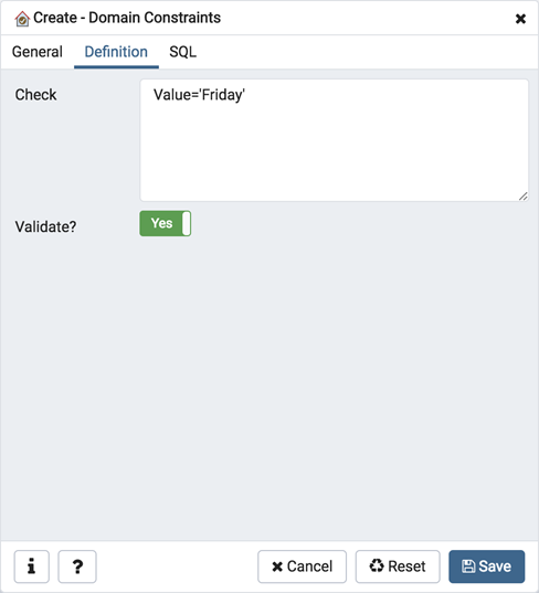 Domain constraint dialog general tab