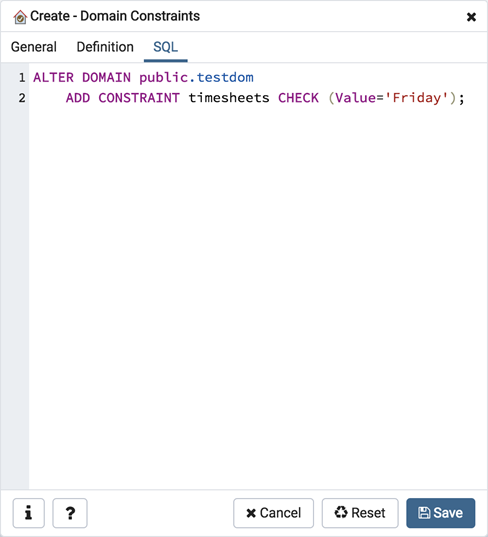 Domain constraint dialog general tab