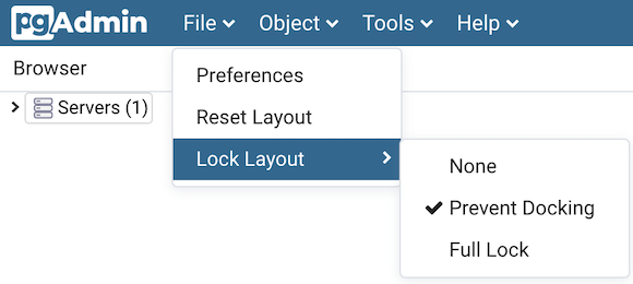 pgAdmin file menu bar