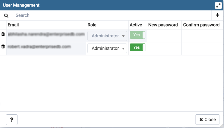 pgAdmin user management window