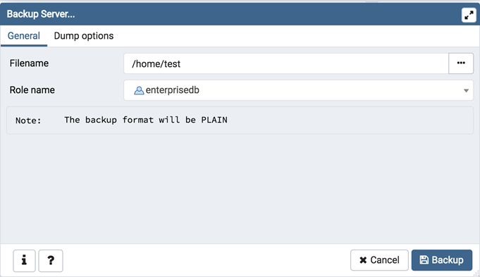 Backup server dialog