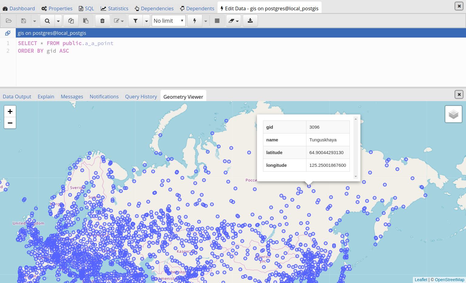 Geometry Viewer Property Table