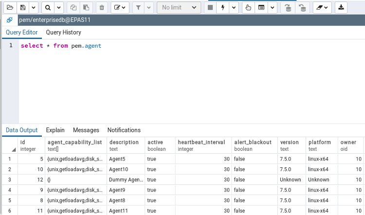 Query tool output panel