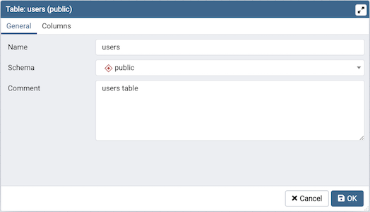 ERD tool table dialog