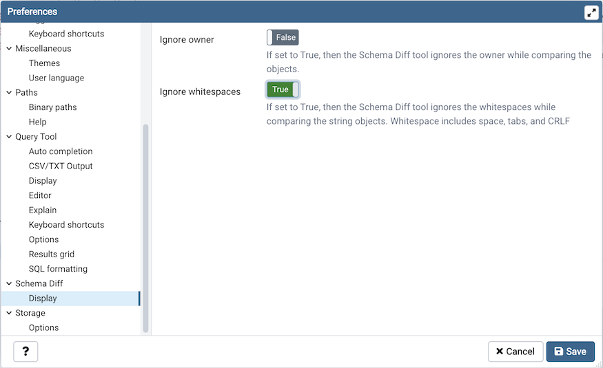 Preferences schema diff