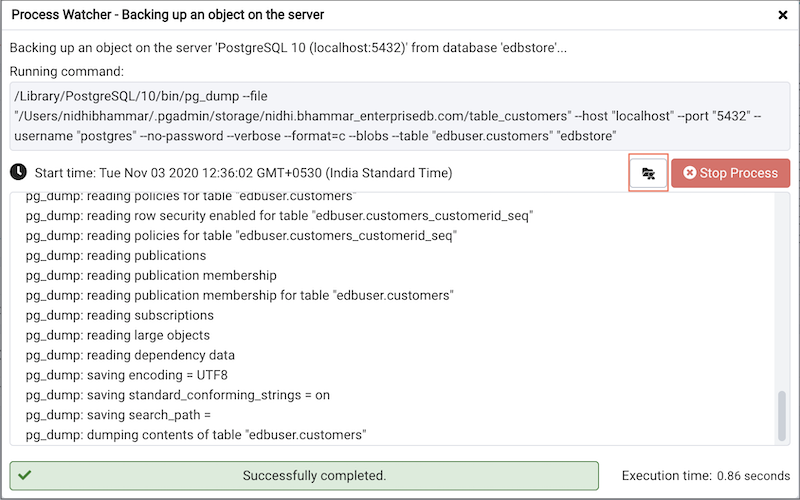 Process watcher with storage manager icon