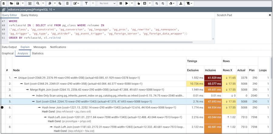 Query tool explain plan table