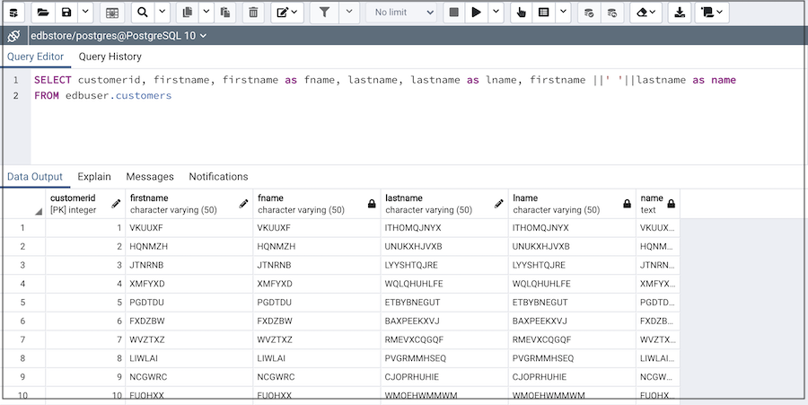 Query tool editable and read-only columns